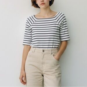 *By Bordeaux Square Neck Striped Top Size M Black White